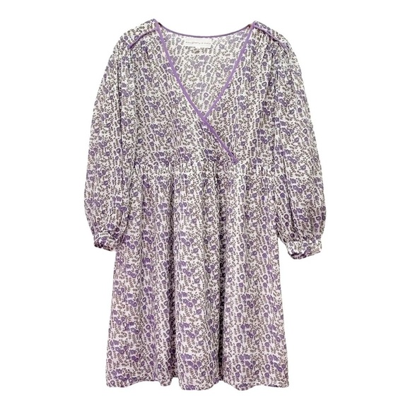 Daughters of India Bonita Dress Medium Lavender Purple Floral Mini Dress Boho - Picture 2 of 5